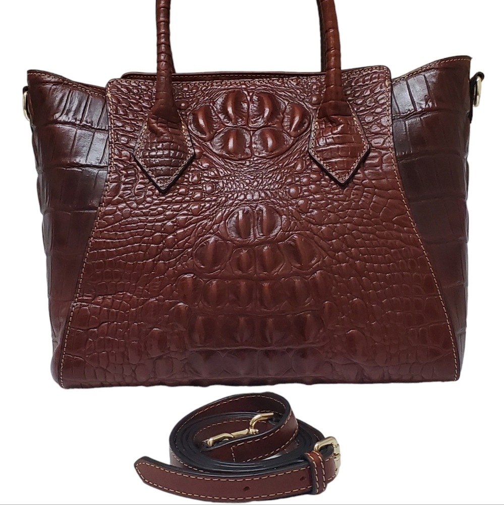 PIJUSHI Crocodile Embossed Leather Handbag with Shoulder Strap